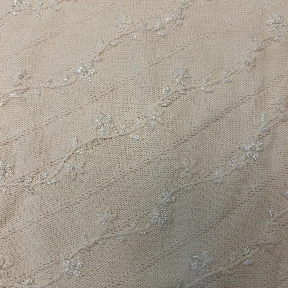 Laura Ashley Small Embroidered Cotton Ivory Floral Sweater Grandmacore Cottage